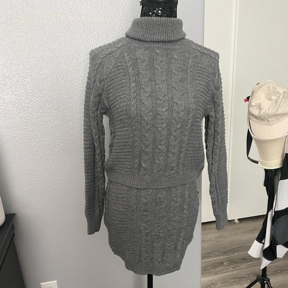 In the Cards Grey Cable Knit Two-Piece Sweater Dress